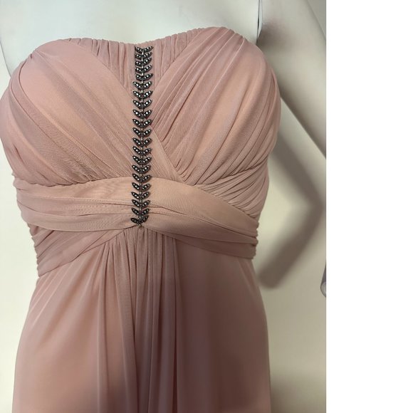 NWT Le Chateau Rose Pink Blush Chiffon Metallic Jewel Maxi Gala Prom Dress Gown - Picture 5 of 6